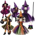 thumbnail image 2 of Disfraz de bruja de Halloween para niñas, traje de Carnaval para niños, vestido de bruja infantil, conjunto de ropa de fantasía, bolsa y sombrero, 2 of 4