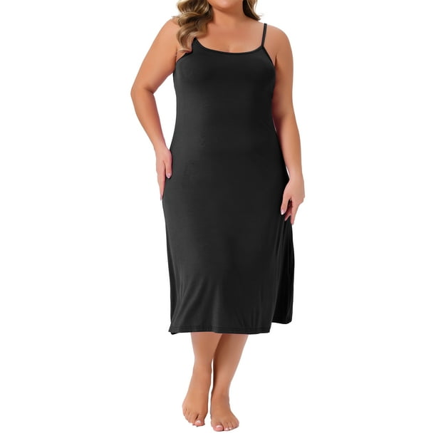 Camisón de mujer de tallas grandes Agnes Orinda con tirantes de espagueti, vestido completo de lounge 2X negro