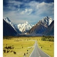 thumbnail image 3 of Mountain Duvet Cover Set, Landscape with Road and Snow Capped Mountains Southern Alps New Zealand, Decorative 3 Piece Bedding Set with 2 Pillow Shams, Queen Size, Navy Blue White Olive, by Ambesonne, 3 of 3