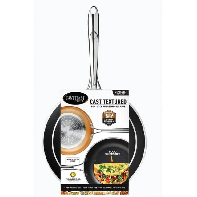 Gotham Steel Copper 2 Pc Nonstick Frying Pans Set Cast Textured Aluminum Skillet Dishwasher Oven Safe Cookware