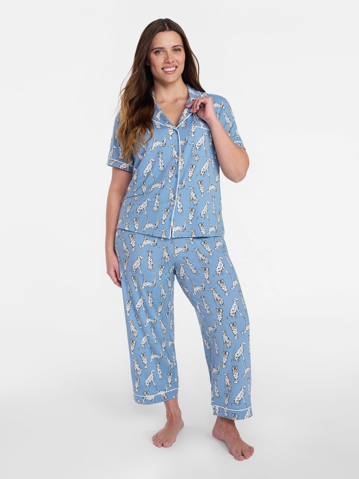 Joyspun Women's Dreamy Soft Collection Notch Collar Top and Capri Pants Pajama Set, 2-Piece, Sizes XS-3X