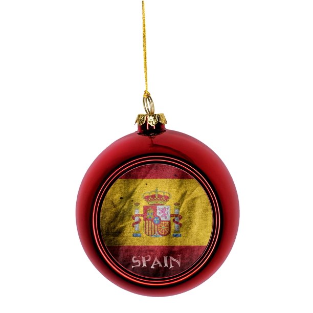 Flag Spain Wavy Grunge Spanish Flag Bauble Christmas Ornaments Red