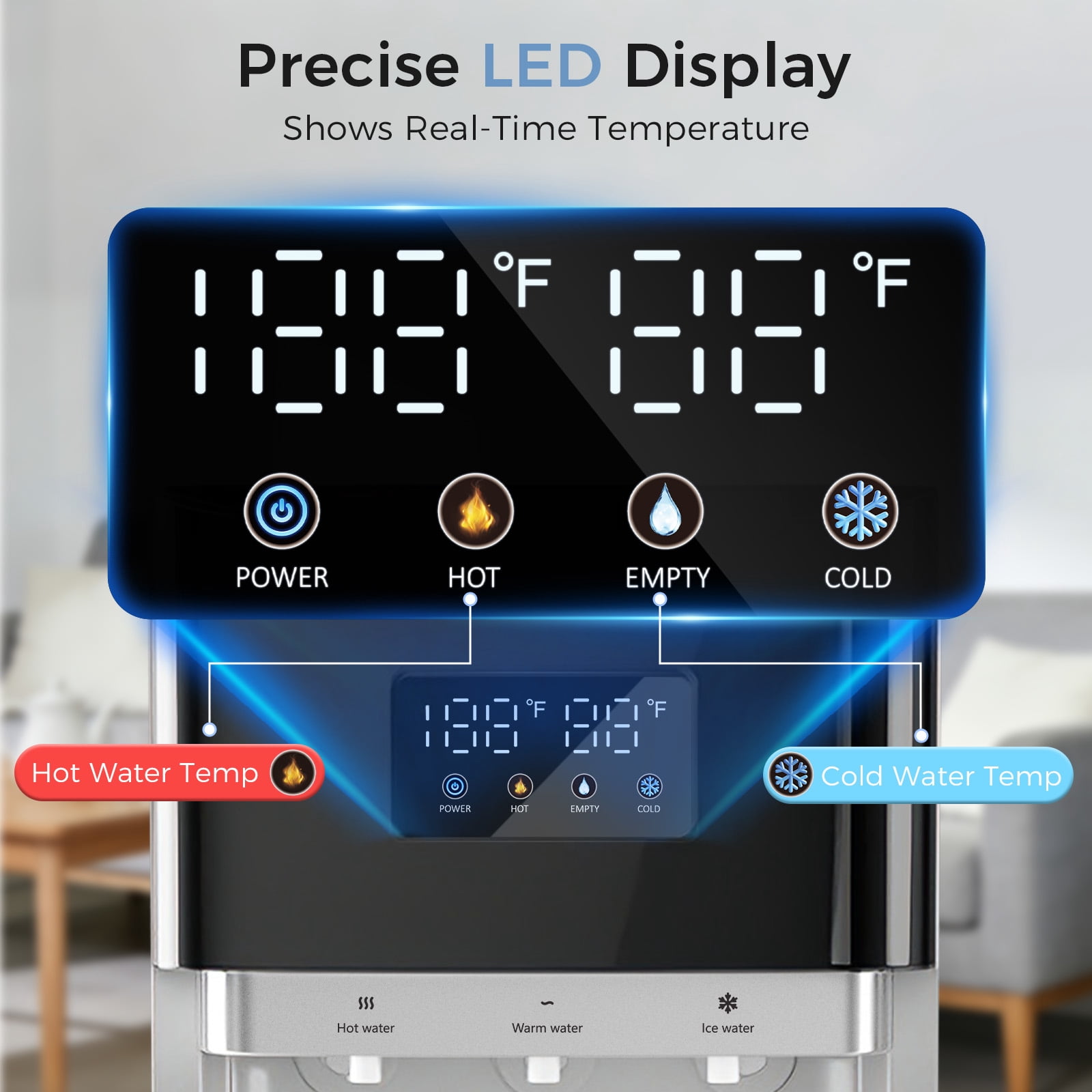 OSTBA Bottom Load Water Dispenser, LED Display, Hot Cold & Room Water, Stainless Steel Tank, Child Lock, 3 & 5 Gallon for Home & Office