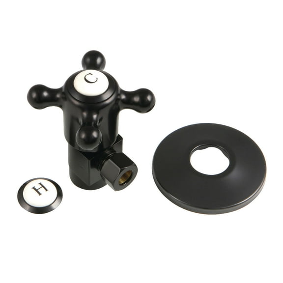 Kingston Brass CD43300BXK 1/2" FIP x 3/8" O.D. Anti-Seize Deluxe Quarter-Turn Ceramic Hardisc Cartridge Angle Stop with Flange, Matte Black