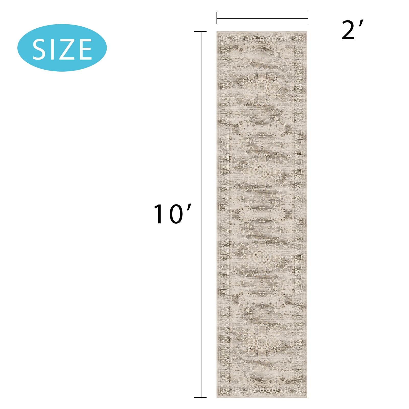 Washable Runner Rugs for Hallways 2x10 Non-Slip Runners for Entrance Low Pile Beige