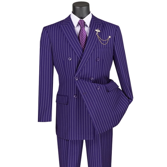 Men's Vinci Suits Double Breasted Purple Pinstripe Suit Size 48 Regular
