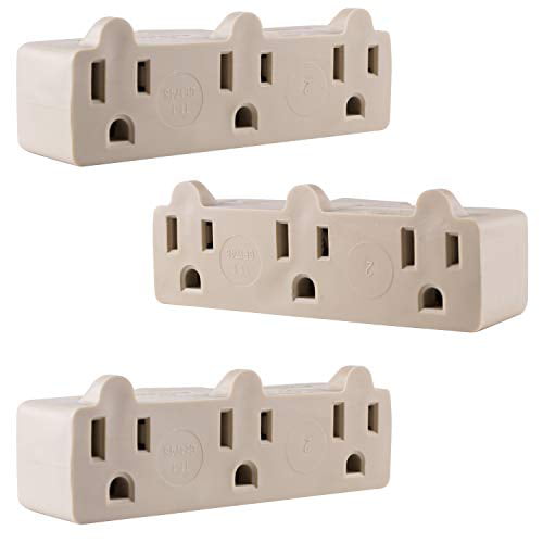 6 Pack Heavy Duty 3-Outlet Way AC Power Grounded Wall Tap 3 Prong T Adapter UL 