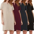 thumbnail image 5 of Vestido largo hasta la rodilla tipo caftán tipo túnica holgada de lino y algodón de manga corta para mujer, 5 of 5