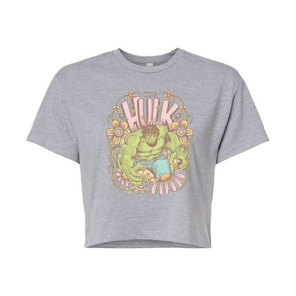 Marvel Hulk - Floral - Juniors Cropped Graphic T-Shirt