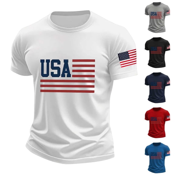 Kladzum 4th Of July Men's T-Shirts Short Sleeve Crew Neck Fashion Graphic Tees Breath Comfy Summer Outdoor Workout Shirts M-3XL