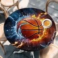 thumbnail image 2 of Basketball Round Tablecloth, Fitted Table Cover with Elastic for 36"-44" Round Tables, Splashing Blue Red Water Fire Table Cloth Outdoor Indoor Dinning Party Waterproof Tablecloths, 2 of 7