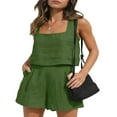 thumbnail image 1 of Women 2 Piece Outfits Linen Matching Set Vest Crop Tank Tops with Shorts Summer Going Out Trendy Vacation Set, 1 of 7
