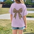 thumbnail image 2 of XAOFW Girl's T-Shirts Leopard Bow Tie Print Short Sleeve Crewneck T Shirt Streetwear Fashionable Tee Shirt Outdoor Activities Stylish Cozy Tops, 2 of 4