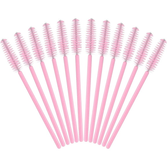 50PCS Mascara Wands Disposable Eyelash Eyebrow Spoolie Brush for Makeup Eyelash Extensions(Pink)