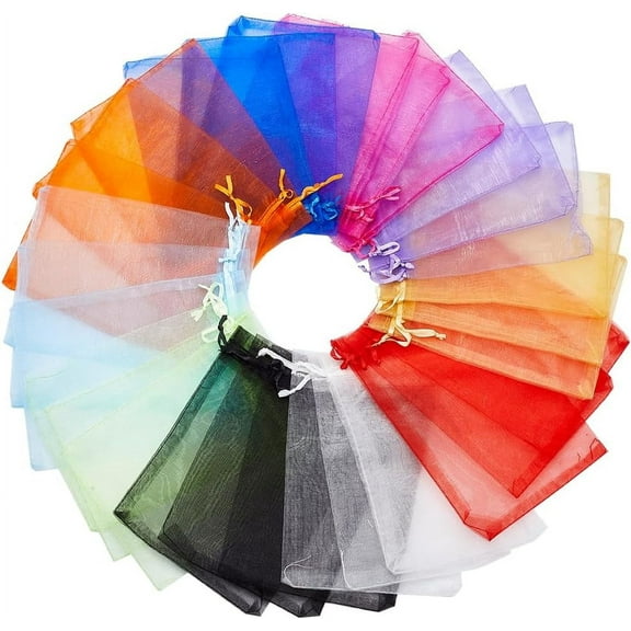 100pcs 10 Colors 5x7 Small Mesh Drawstring Bag Organza Gift Bags Sky Blue Light Green Black Jewelry Organizers Wrapping Bag Bulk for Wedding Party Favor Thanksgiving Gifts Mixed Color