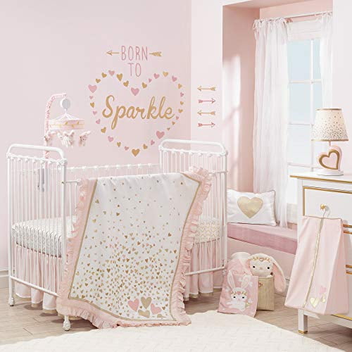Lambs Ivy Confetti Heart 4 Piece Crib Bedding Set Pink Gold Walmart