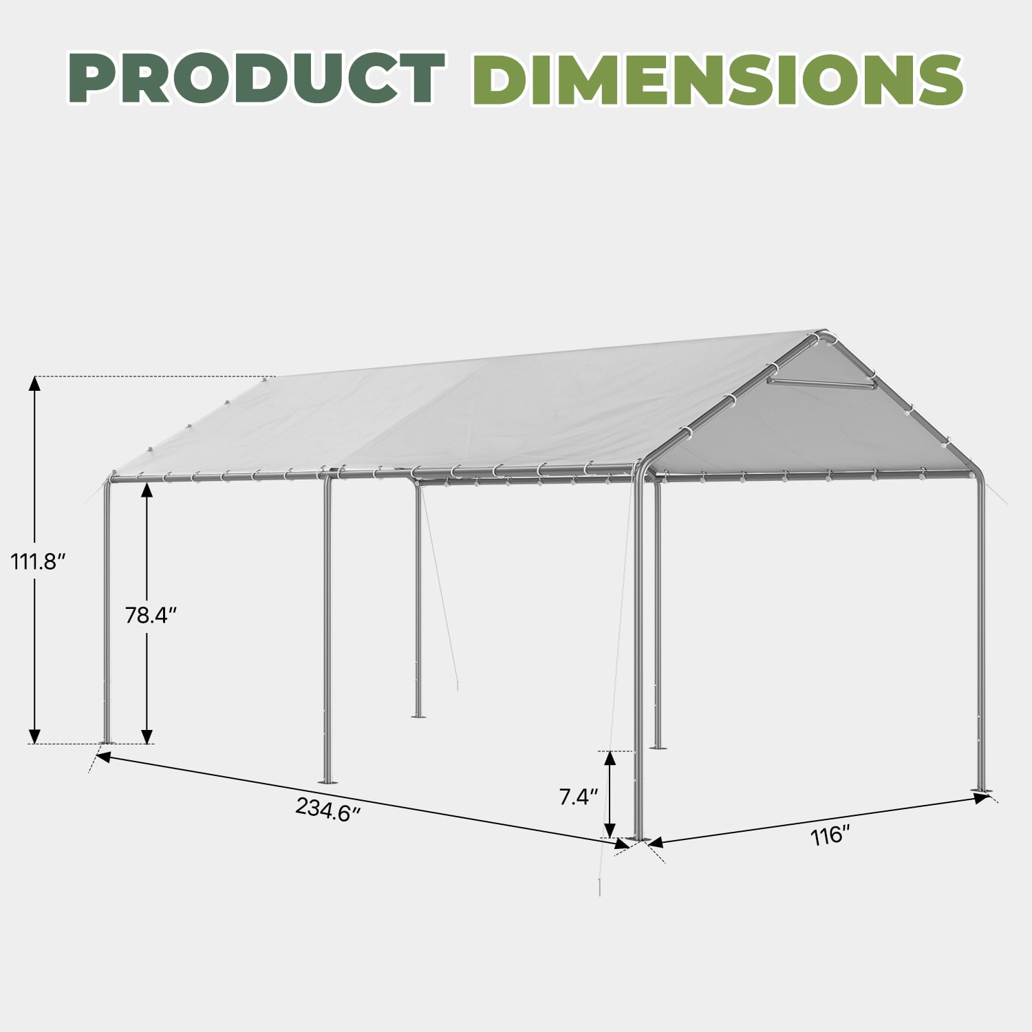 BaPiPro 10x20 FT Heavy Duty Waterproof PE Carport, Two-Section Outdoor Garage Canopy Tent with Adjustable Height for Cars & Boats, White