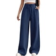 thumbnail image 2 of Women'S High Waist Slim Fit Draped Casual Tie Front Wide Leg Pants Blue XL, 2 of 9