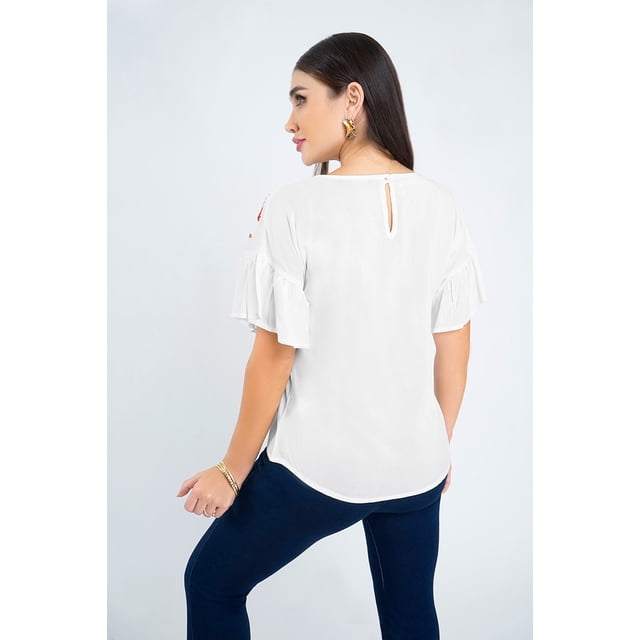 Blusa Blanca Con Detalle Bordado Blanca Mundo Terra 026264