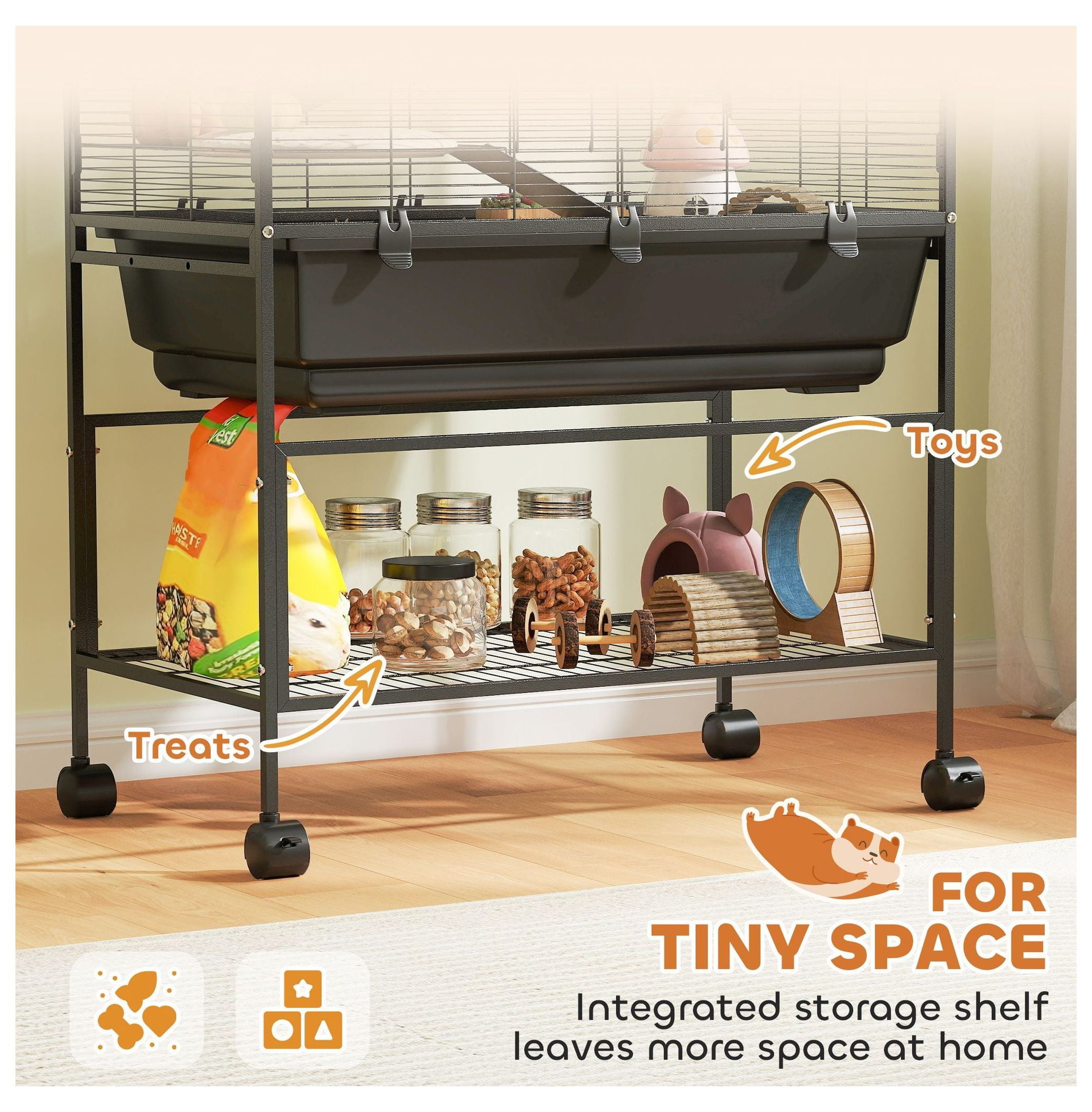 Hamster Cage 5 Tier, Rat Cage Rolling with Deep Tray & Shelf, Exercise Wheel & Tubes - Syrian Hamster Gerbil Habitats