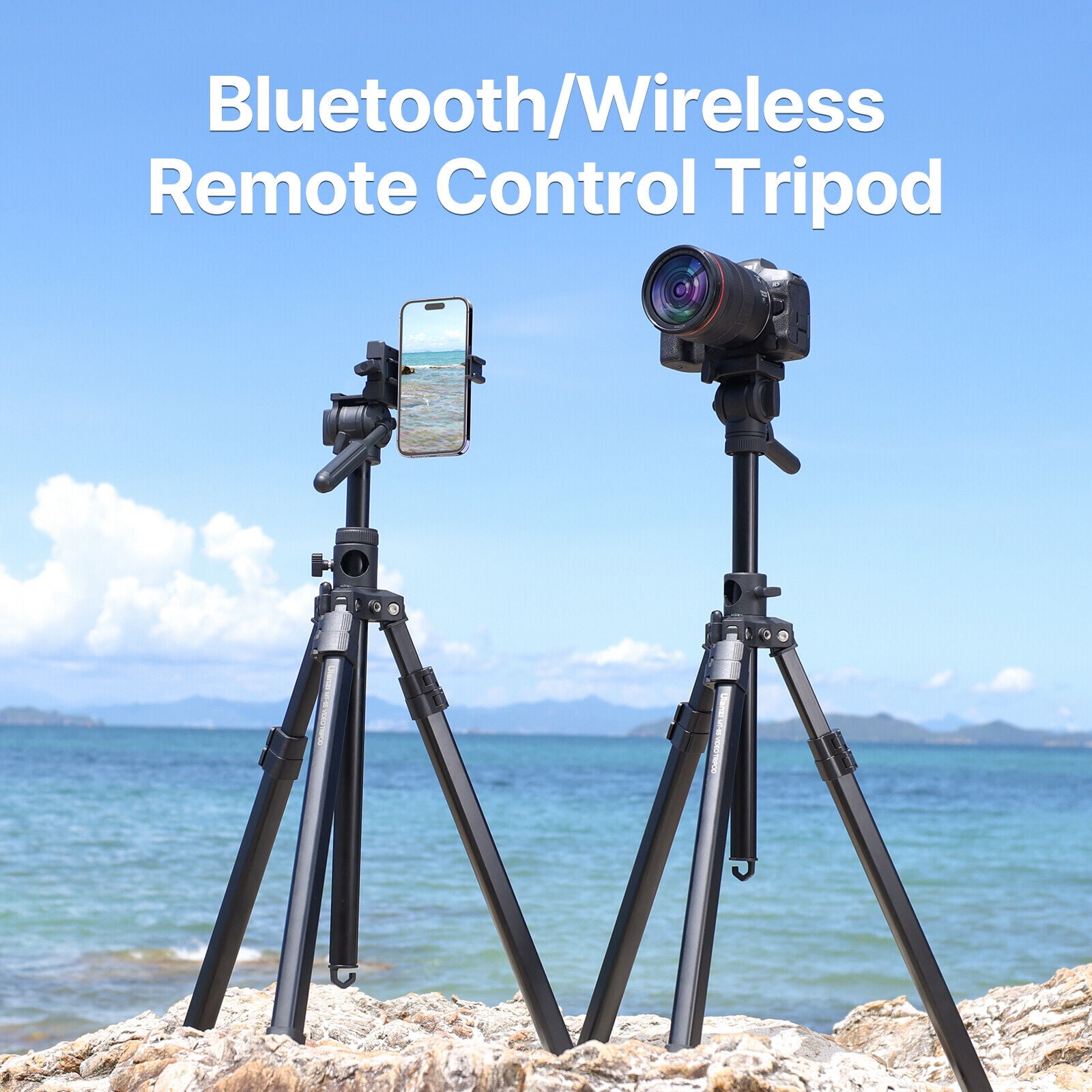 Ulanzi MT-65 Professional Horizontal Tripod Bluetooth Remote 69.3" Telescopic Aluminum Tripod with 360° Ball Head Phone Mount and Center Column Extension for DSLR Mirrorless Cameras and Smartphones