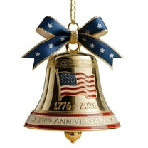 USA 250th Anniversary Bell Ornament - 3D Red Gold Commemorative Hanging Decor, Elegant Enamel Crafted Patriotic Christmas Tree Decoration & Collectible Gift