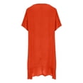 thumbnail image 5 of ClodeEU Women's V Neck Short Sleeve Linen Blend Swing Dress,Casual Loose Tunic Midi Dress Red,Women's Plus L, 5 of 7