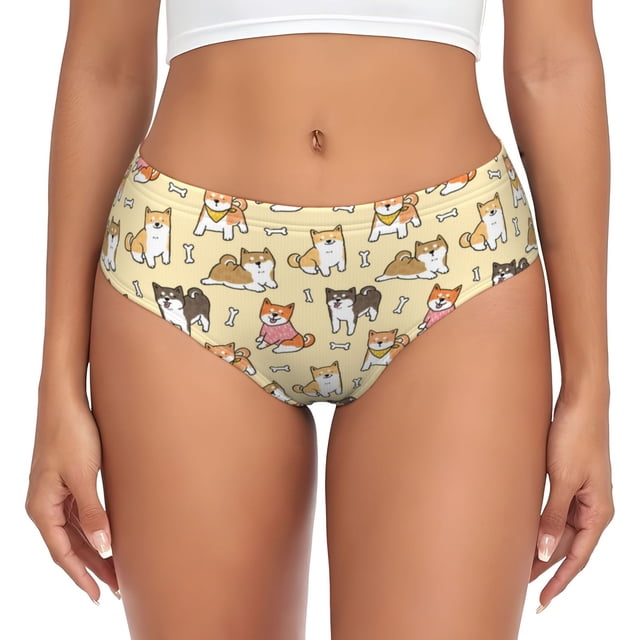 Balery Cartoon Shiba Inu Dog Ropa Interior de Algodón para Mujer con Dibujo – Braguitas Cómodas y Elásticas, Estilo Clásico-Medium