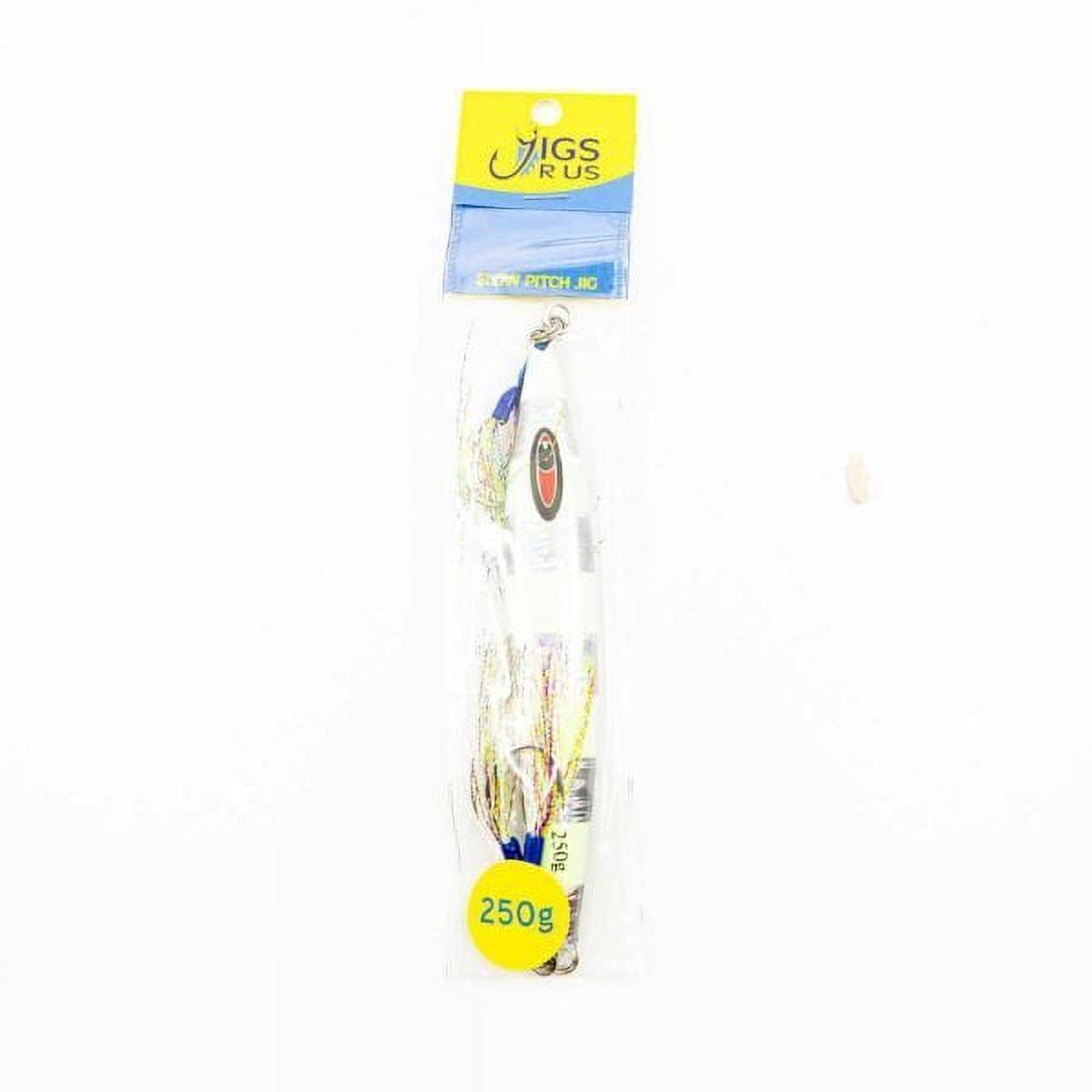 Jigs R Us Sardine Slow Pitch Jig Silver Glow 250g Rigged with Top and Bottom Dual Assist Hooks