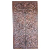 Mogul Artisan Vintage Hand Carved Door Panel Indian Art - TREE OF Dreams- Wall Hanging , Eclectic Interior Design