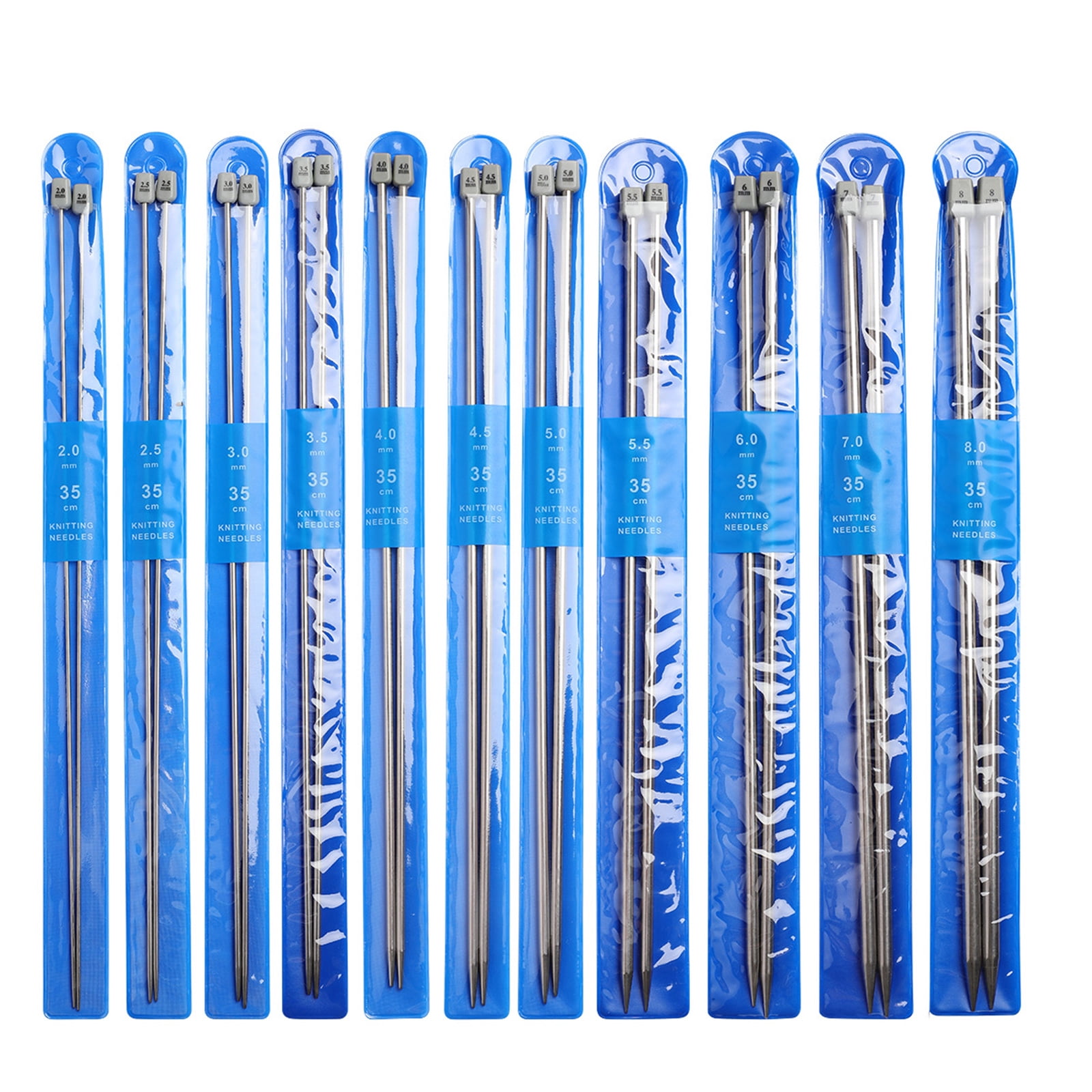22Pcs Single Pointed Head Knitting Needle Set Long Stainless Steel Straight Knitting Needle for Adult Beginner Knitting