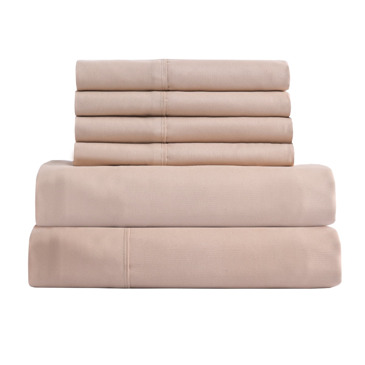 JML Bedding King Bed Sheets Set - 6 Piece Bedding - Brushed Microfiber 100% Polyester - Shrinkage and Fade Resistant - Easy Care (King, Beige)