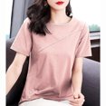 thumbnail image 5 of Ahuyic Womens Plus Size Top,Womens Summer Blouse,Womens Fashionable Embroidered Round Neck Five Quarter Sleeved Short Sleeved Blouse Pink M, 5 of 5