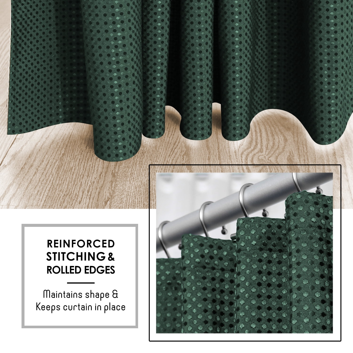 (2 pack) LammaLoe Hunter Green Shower Curtain, Waffle Weave Heavy Duty Fabric Shower Curtain, 72” x 72" Hotel Luxury 256 GSM Bathroom Curtains