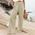 thumbnail image 3 of YUEJUIR Slacks For Women Women Summer High Waisted Cotton Linen Palazzo Pants Wide Leg Long Pant Trousers With Pocket Postpartum Clothes Womens Work Pants Business Casual (Beige,XXL), 3 of 5