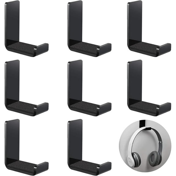 Lsupdaol 8 Pcs Headphone Hanger Headphone Holder Wall Hook Desk Bulk Adhesive Headset Wall Mount Stand General Purpose (Black)