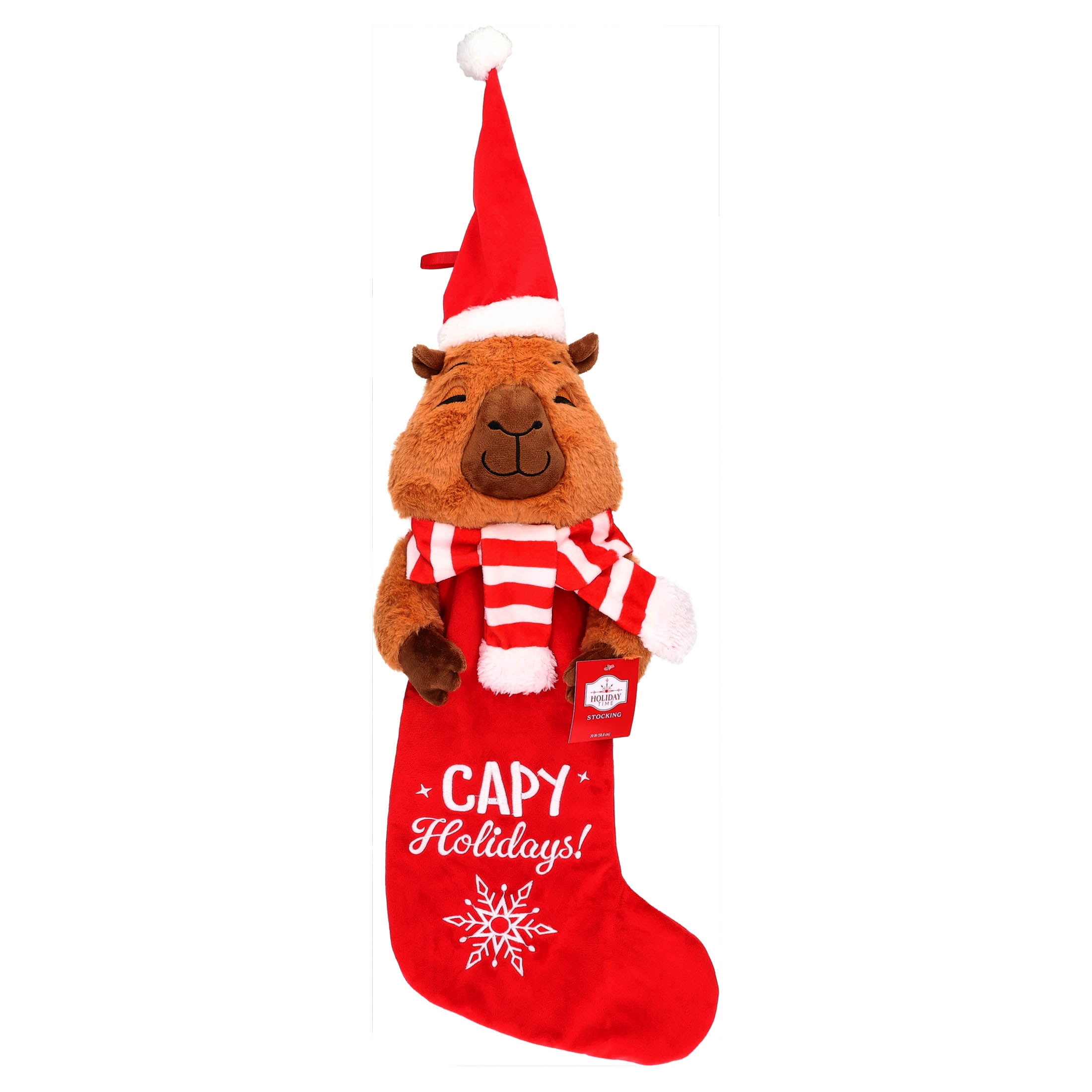 Holiday Time Capybara 20 Inches Three Dimensional Plush Head Christmas Stocking