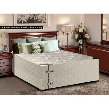 WAYTON, 14-Inch Firm Double sided Tight top Innerspring Mattress And Wood Traditional Box Spring/Foundation Set, No Assembly Required, Good For The Back, Full Size 74