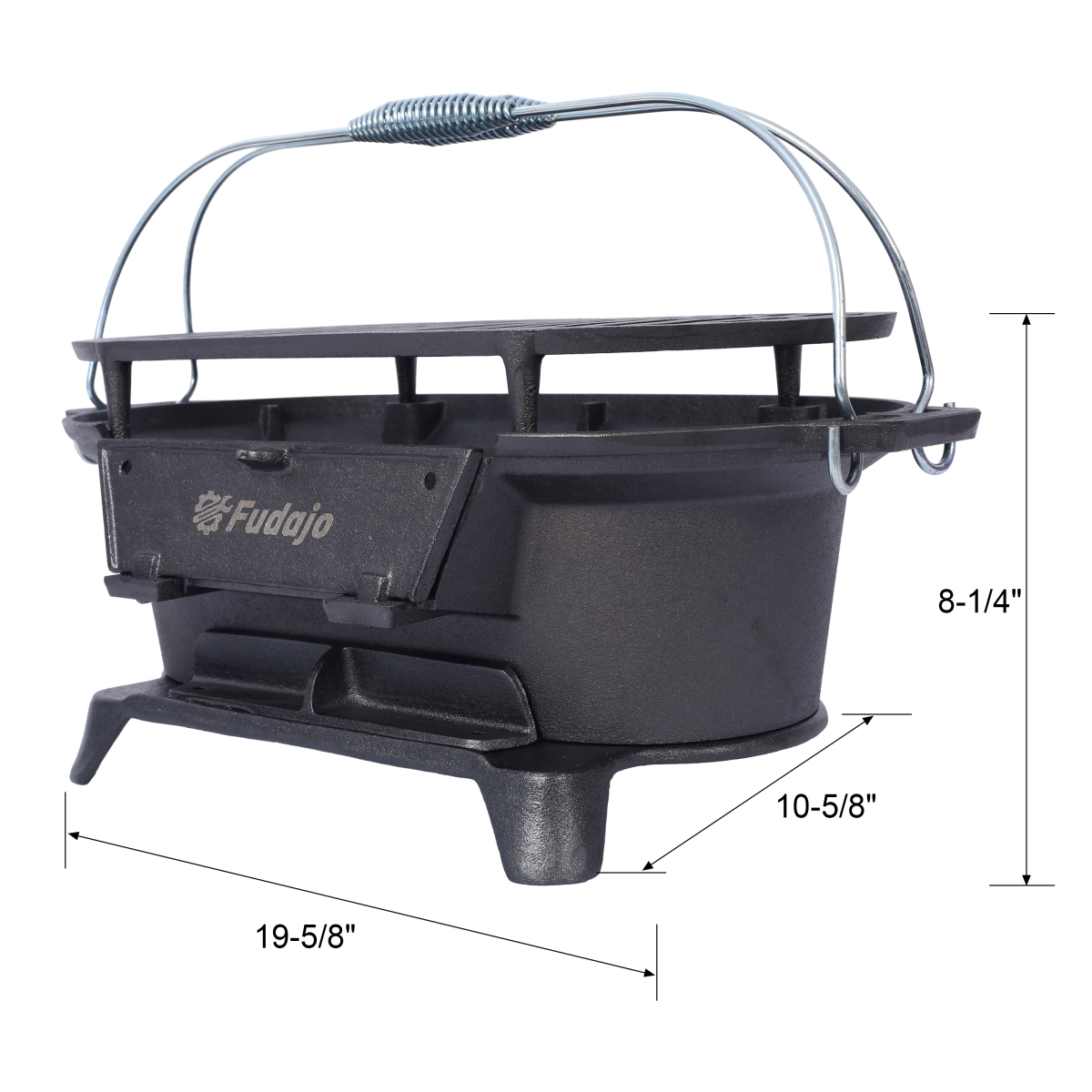 Oval Cast Iron Portable Charcoal Grill Tabletop Hibachi Grill 100% Cast Iron for Camping Patio Backyard