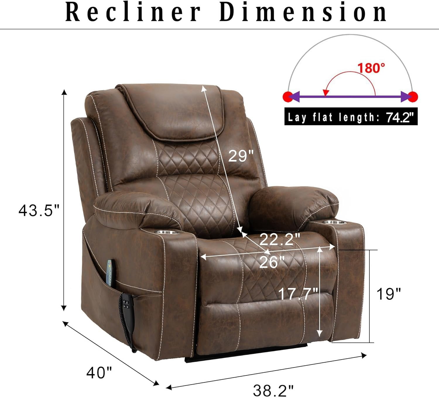 REHOUSING Adult Leather Power Lift and Massage Recliners, Brown