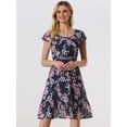 thumbnail image 3 of Vestido Dobladillo Con Volantes Aleteo Mangas Cuello Cuadrado Con Cinturón Para Mujeres Azul Rosado XS, 3 of 5