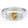 thumbnail image 3 of Gem Stone King 14K White Gold Yellow Citrine & White Moissanite 3-Stone Engagement Ring | 0.91 Cttw | Round 5MM and 4MM | Three Stone Wedding Anniversary Promise Ring for Women (Size 8), 3 of 6