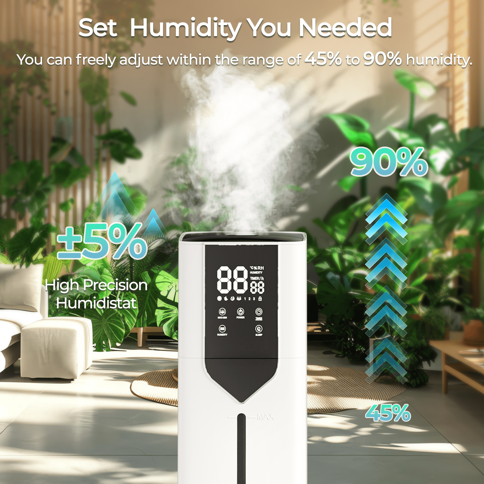 Rocyis 2.64gal/10L Humidifer Suitable for Large Room, 3-Speed Ultrasonic Cool Mist Humidifier with Remote Control, Timer, Sleep Mode, Essential Oil Diffuser