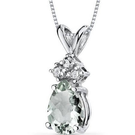 Oravo 0.50 Carat T.G.W. Pear-Cut Green Amethyst and Diamond Accent 14kt White Gold Pendant, 18