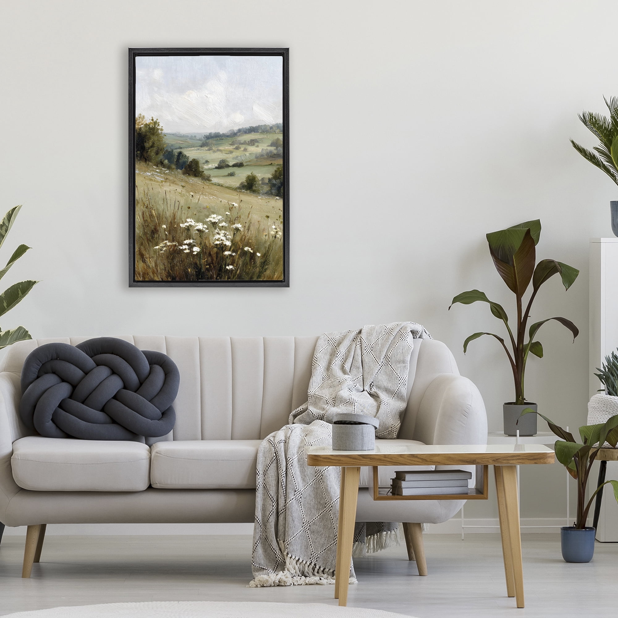 Stupell Industries Hill of White Flowers Black Framed Floater Canvas Wall Art, design by Petal Prints Design