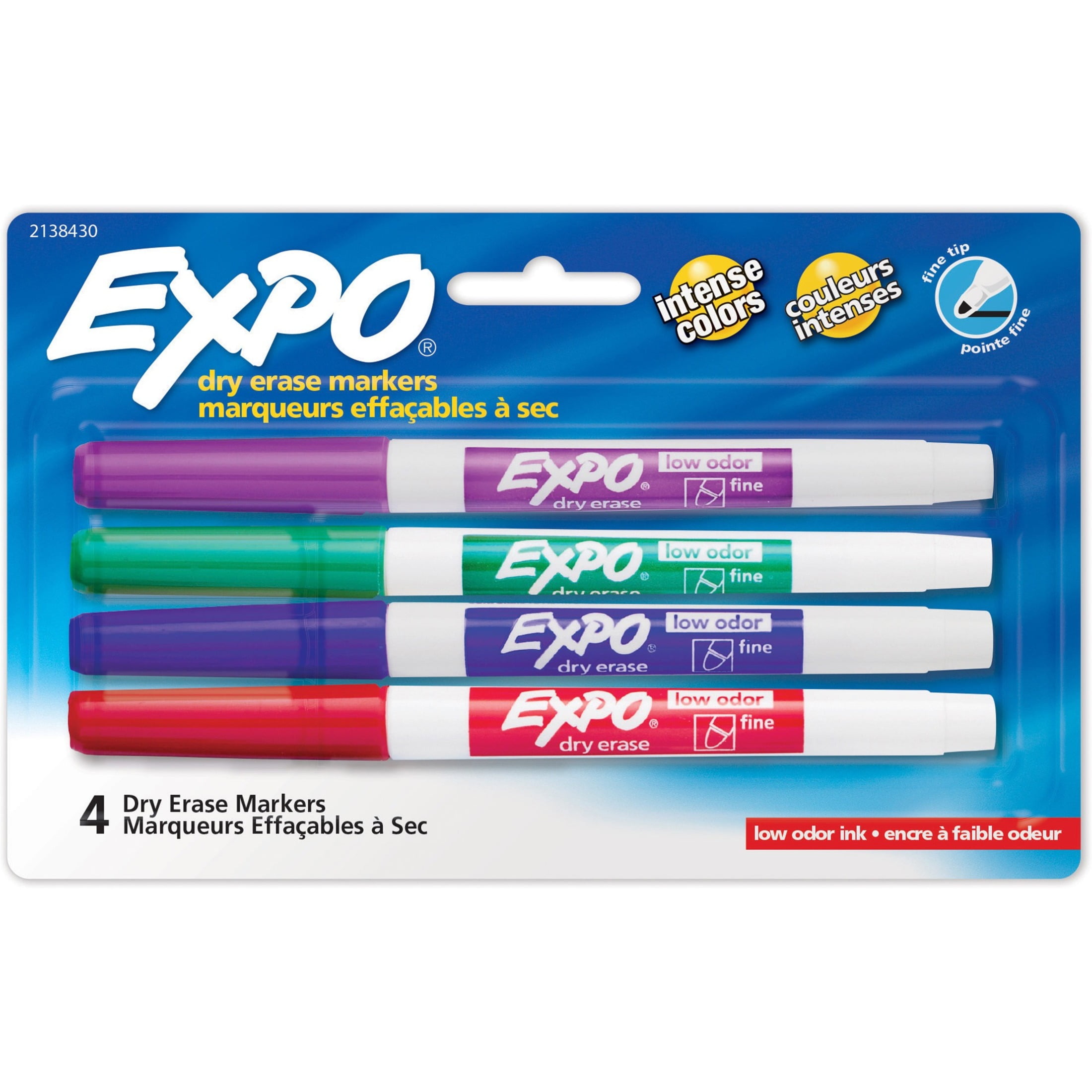 Expo SAN2138430 Low-Odor Dry Erase Fine Tip Markers, 4 Per Pack