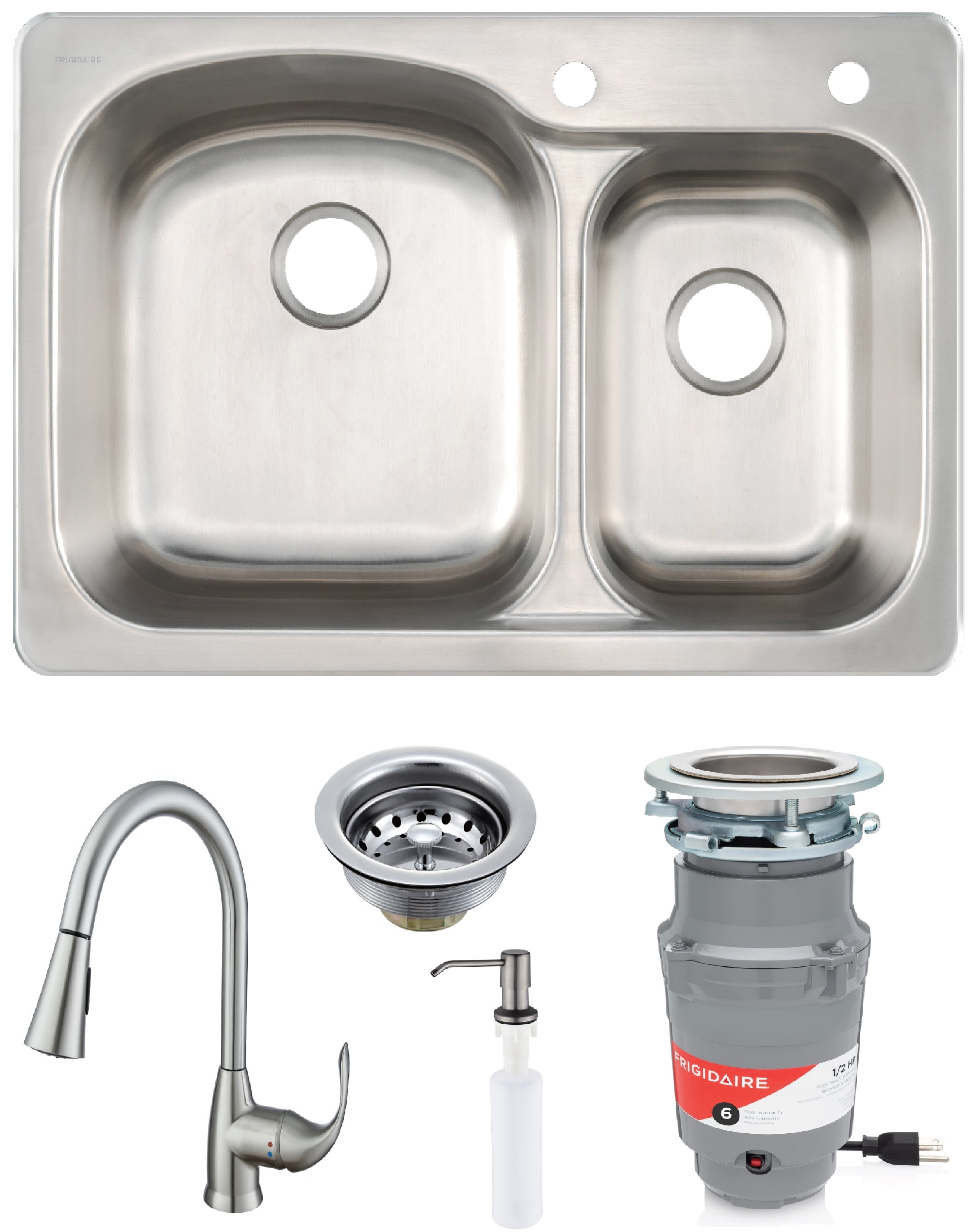 Frigidaire 60/40 Dual Mount 33" Stainless Steel Kitchen Sink Combo W