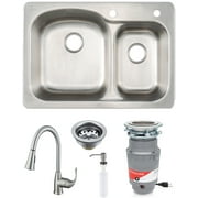 Frigidaire 60/40 Dual Mount 33" Stainless Steel Kitchen Sink Combo W/ Brushed Nickel Faucet & Disposal