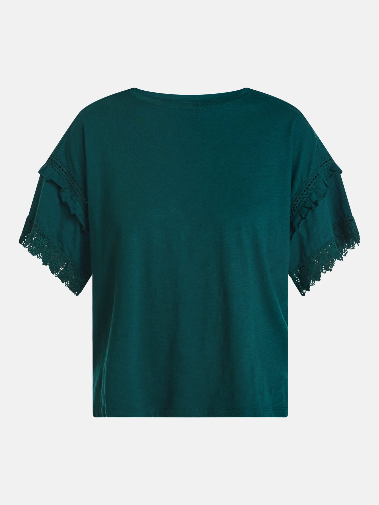Scenario Women's Lace Trim Tee with Short Sleeves, Size XS-XXXL