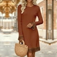 thumbnail image 4 of Hvyesh Womens Turtleneck Tassel Dress Casual Fringe Bodycon Knit Dress Trendy Crew Neck Long Sleeve Sweater Dress, 4 of 7